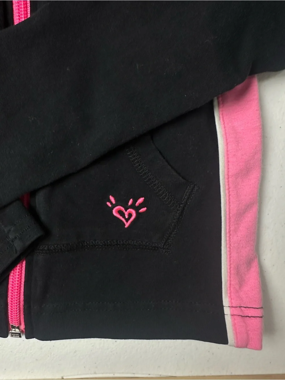 Justice Black & Hot Pink Zip Hoodie with Rainbow Leopard Trim